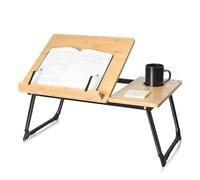 Wishacc Support réglable en bambou pour ordinateur portable et livre de cuisine pour lecture au lit, trombones, multi-angles