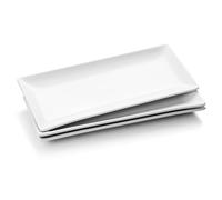 WishDeco Lot de 3 Plateaux de Service, Assiettes Rectangulaires Blanches 35x15 cm, Grandes Assiettes à Dîner en Porcelaine, Plateaux de fête pour Dessert, Buffet, Entrée, Steak