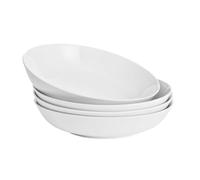 WishDeco Lot de 4 Grandes Assiettes à Pâtes, Saladier en Porcelaine 1100 ml, Assiettes Creuses Blanches, Bols à Pâtes Ceramique, Assiettes Profondes, Bol de Service pour Nouilles, Ramen