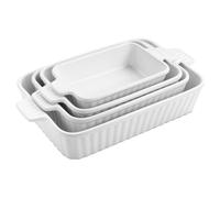 WishDeco Lot de 4 Plats à Four en Céramique, Plat à Gratin avec Poignées Rectangulaire Blanc, Idéal pour Tartes, Gratins, Gâteaux et Lasagnes, Résistant au Four