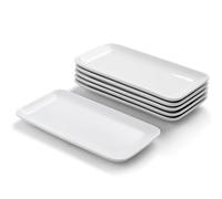 WishDeco Lot de 6 Petit Plat Rectangulaire, Assiette Blanche 23x12 cm, Plat Service Porcelaine, Assiettes Plates pour Dessert, Sushi, Gâteau, Salade, Entrée