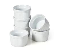 WishDeco Lot de 6 Ramequins, 200 ml Ramequin Creme Brulee, Moules à Soufflé en Porcelaine, Plat à Four Blanc pour Muffin, Gâteau, Dessert, Sauce
