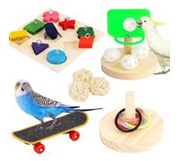 WishesMar Lot de 4 jouets pour perroquets - Jouet éducatif interactif pour oiseaux - Avec bloc de reconnaissance - Basketball empilable - Skateboard pour perruche calopsitte