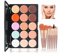 WishesMar Palette Correcteur de Teint 15 Couleur Makeup Concealer Correcteur Anti Cernes avec 10 pièces Pinceau de Maquillage pour un Usage Professionnel et Quotidien #C
