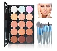 WishesMar Palette Correcteur de Teint 15 Couleur Makeup Concealer Correcteur Anti Cernes avec 8 pièces Pinceau de Maquillage pour un Usage Professionnel et Quotidien #A