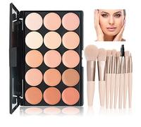 WishesMar Palette Correcteur de Teint 15 Couleur Makeup Concealer Correcteur Anti Cernes avec 9 pièces Pinceau de Maquillage pour un Usage Professionnel et Quotidien #B