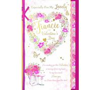 Wishing Well Studios Carte de Saint-Valentin de luxe faite à la main avec inscription « For My Lovely Fiance » Motif cœur floral en feuille d'or 17,8 x 27,9 cm