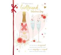 Wishing Well Studios Carte de Saint-Valentin de luxe faite à la main avec inscription « To My Beautiful Girlfriend » Motif champagne et fleurs en relief 17,8 x 25,4 cm
