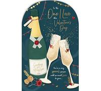 Wishing Well Studios Carte de Saint-Valentin Finition à la main Motif bouteille de champagne et flûtes 17,8 x 27,9 cm
