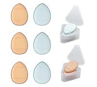 WishLotus Lot de 6 mini houppes à poudre pour doigt, éponges de maquillage en forme de goutte pour fond de teint, réutilisables, avec petit étui pour femmes et filles et réglage du maquillage humide