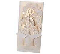 WISHMADE 50X Cartes d'invitation de mariage coupées au laser 3D fée dorure mariée et le marié dans le château pour fiançailles mariée mariage douche mr. Invite