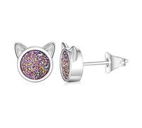WISHMISS Boucles d'oreilles à tige en argent sterling avec motif chat Mickey Mouse hypoallergénique pour femme avec arc-en-ciel Drusy or blanc