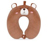 Wishstar Kit Coussin Voyage Enfant, Ours Coussin Avion, Oreiller en Mousse à Mémoire, Oreiller de Voyage Portable Mignon pour Voiture Avion Bureau Maison