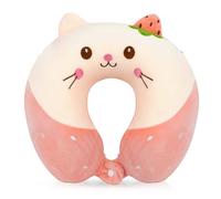Wishstar Kit Coussin Voyage Rose Enfant, Coussin Avion, Oreiller en Mousse à Mémoire, Oreiller de Voyage Portable mignon pour Voiture Avion Bureau Maison