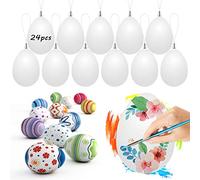 Wishstar Oeuf de Paques, Oeuf a Peindre Blanc, 24 Oeuf Bricolage Paques Enfant, Décorations de Pâques avec Corde, Oeufs de Paques à Décorer pour La Décoration et Les Cadeaux