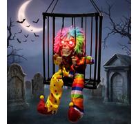 WishTip Décorations d'Halloween animées fantôme en cage avec lumière et son - Décoration de prisonnier parlant effrayant pour porte d'entrée, terrasse, cour, fête d'Halloween, décoration de maison