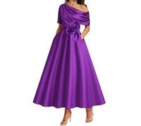 WISIYLE - Robe de mère de mariée avec épaules dénudées - Robe de longueur thé en satin avec fleurs 3D - Robe de mariage formelle de soirée et de fête Maxi WQL008, violet, 50 Grande taille