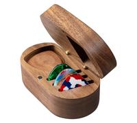 Wislist Ensemble de médiators en noyer avec 2 médiators en bois et 6 médiators en celluloïd (3 épaisseurs), étui fin et portable en bois pour les amateurs de guitare basse électrique, ukulélé