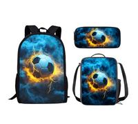 Wismoutput Cartable 3 en 1 pour garçons et filles - Sac à dos léger 3 pièces - Boîte à déjeuner - Trousse à crayons pour l'école primaire, Ballon de football cool