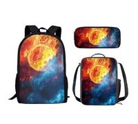 Wismoutput Cartable 3 en 1 pour garçons et filles - Sac à dos léger 3 pièces - Boîte à déjeuner - Trousse à crayons pour l'école primaire, Pickleball de feu