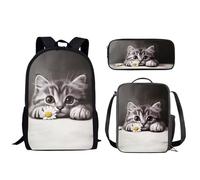 Wismoutput Ensemble cartable 3 pièces pour enfants, filles et garçons, grand sac à dos pour ordinateur portable, sac à déjeuner et trousse à crayons pour l'école primaire, Chat marguerite