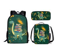 Wismoutput Ensemble cartable 3 pièces pour enfants, filles et garçons, grand sac à dos pour ordinateur portable, sac à déjeuner et trousse à crayons pour l'école primaire, Livre Dinosaure