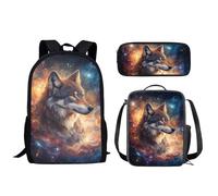 Wismoutput Ensemble de cartable pour garçons et filles - Sac à dos durable isotherme - Trousse à crayons pour l'école primaire, Cool Wolf