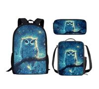 Wismoutput Ensemble de cartable pour garçons et filles - Sac à dos durable isotherme - Trousse à crayons pour l'école primaire, Motif hibou