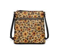 Wismoutput Sac à bandoulière en cuir pour femme - Spacieux - Portefeuille tendance - Pour voyage, travail, Imprimé léopard tournesol