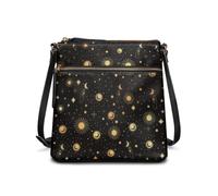 Wismoutput Sac à bandoulière en cuir pour femme - Spacieux - Portefeuille tendance - Pour voyage, travail, lune et étoile