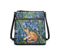 Wismoutput Sacs à bandoulière en polyuréthane pour femme avec plusieurs compartiments pour téléphone portable, sac à bandoulière étanche, Peinture à l'huile Fleur Chat