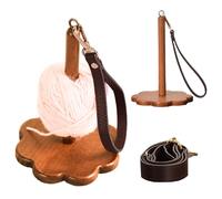 Wisnewth Porte-Bobine Portable en Bois Finition Vintage avec Bracelet Réglable - Support à Laine pour Tricot et Crochet, Utilisation sur Table ou au Poignet (12 x 12 x 19 cm)