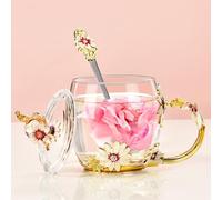Wisolt Cadeau Fete des Meres Idee Cadeau Femme, Cadeau Maman, Cadeau Grand Mere, Cadeau Noel Femme, Cadeau Personnalisé, Tasse à Thé en Verre émaillé avec Couvercle et Cuillère