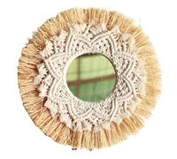 wisoolkic Miroir tissé en paille nordique, décor artistique de salle, décoration essentielle pour la maison, décoration murale tissée à la main, miroir mural Boho