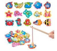Wisplye Jeu de Pêche Magnétique pour Enfants, Jouet de Canne à Pêche en Bois Identifiez Les Créatures Marines Montessori Educatif Jouets pour Garçons et Filles 2 3 4 Ans
