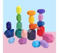 Wisplye Jeu D'empilage de Pierre, 20 Pièces de Blocs de Construction en Bois Colorée, Jouet Éducatifs Montessori Naturel de Tri et d'Empilement De L'équilibre, Cadeau pour Enfants Garçon Fille
