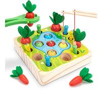 Wisplye Jouet Montessori en Bois, Jeu de Peche Récolte de Carottes Jeu de Ferme Enfant Jeux Educatif Reconnaissance des Couleur et des Formes Jeu de Tri pour Fille Garçon 3 4 5 6 Ans