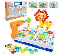 Wisplye Jouet Mosaique Enfant, 237 Pcs Jeu de Construction 3D Puzzle Bricolage Educatif, Créatif Jeux de Société Valise Avec Perceuse Électronique, Cadeau Montessori 3 4 5 Ans pour Fille Garcon
