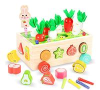Wisplye Jouets Montessori Éveil Bebe Enfant 1 2 3 4 Ans, 7 en 1 Jeux de Ferm en Bois Récolte de Carottes, Peche Magnetique, Tri & Empilage, Jouet Educatif Cadeaux pour Tout-Petit Garçons et Filles