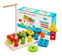 Wisplye Jouets Montessori, Jouet en Bois à Empiler et de Tri, Jeu de Pêche Magnétique pour Les Bébés Garçons, Géométriques Puzzles à Trier Les Formes pour Les Tout-Petits de 1 2 3 Ans