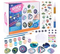 Wisplye Kit de Peinture sur Pierre Lumineuse pour Enfants, 10 Galets a Peindre Décorer avec Peintures et Autocollants, Kit de Loisirs Créatifs Cadeau pour Fille Garcon de 3+ Ans
