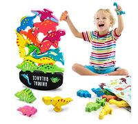 Wisplye Montessori Jouet en Bois Dinosaure Jouet à Empiler, Balance Blocks Jeux Toddler Éducatif Empilage Haut Bloc de Construction Cadeau pour 3 4 5 6 Ans Enfants Bébés Garçons Filles