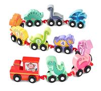 Wisplye Train en Bois Dinosaure Jouet Numéro 1-10 Véhicules pour Enfants Montessori Voiture Jouet de Motricité Compatibles avec la Plupart des Circuit Cadeaux De Noël pour Garçons Filles 1 2 3 Ans