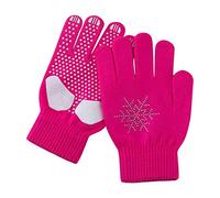 WISREMT Gants de Patinage Artistique pour Les Enfants Jeunes Filles Exercice de compétition, Gants d’Hiver Chauds avec Paume antidérapante, Gants de Patinage sur Glace avec Strass Flocons de Neige