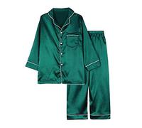 WISREMT Pyjama en Satin Ensemble pour Garçons Filles Pyjama en Soie À Manches Longues 2 Pièces Vêtements De Nuit Bouton vers Le Bas Unisexe Enfant Enfant Enfants Adolescent Vêtements De Nuit 3-14 Ans