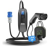 WISSENERGY Type 2 Chargeur Voiture Electrique P17, 7,4kW Courant Commutable [ 16A | 24A | 32A | 6m ] Cable Recharge Voiture Electrique, Étanchéité IP66, Station de Recharge Mobile pour EV/PHEV