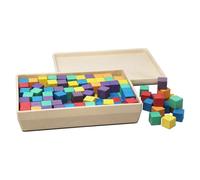 WISSNER® aktiv lernen - Cubes 2x2x2 cm colorés, 150 pces, avec 31 cartes de modèles à réaliser, en sachet coton - RE-Wood®