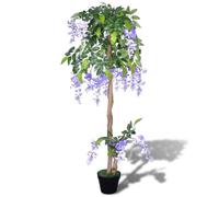 Wisteria artificiel avec pot - WIENS - 120 cm - 18 grappes de fleurs - 420 feuilles - Pot 15 9 cm - Vert