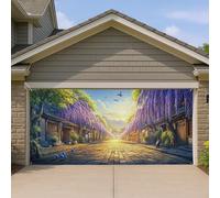 Wisteria Grande housse de porte de garage colorée de style japonais pour décoration de fête de jardin, décoration de fête de jardin pour le printemps et l'été, transformation de la maison, 397 x 180