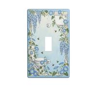 Wisteria Plaque murale décorative pour interrupteur de salle de bain, motif floral, nature, gloire du matin, abeille, printemps, bleu, taille standard pour chambre à coucher, bureau, cuisine, entrée